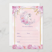 Uitnodiging waterverf bloemenkroon eenhoorn invull (Voorkant / Achterkant)