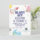 Uitnodiging waterverf laatste dag ruimtevaart (Staand voorkant)