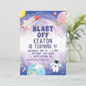 Uitnodiging waterverf laatste dag ruimtevaart (Staand voorkant)