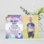 Uitnodiging waterverf laatste dag ruimtevaart (Staand voorkant)