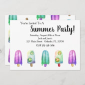Uitnodiging waterverf Popsicle Summer (Voorkant / Achterkant)