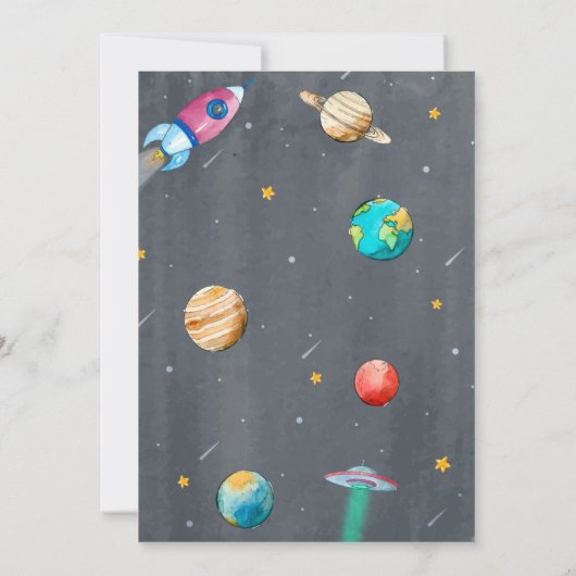 Uitnodiging waterverf Space Birthday (Achterkant)
