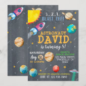 Uitnodiging waterverf Space Birthday (Voorkant / Achterkant)