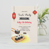 Uitnodiging waterverf sushi feestje (Staand voorkant)