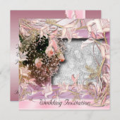Uitnodiging Weddenschap Roze Foto Floral Lijst (Voorkant / Achterkant)