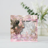 Uitnodiging Weddenschap Roze Foto Floral Lijst (Staand voorkant)