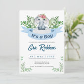 Uitnodiging Welkom Baby Jongen Douche Olifant (Staand voorkant)