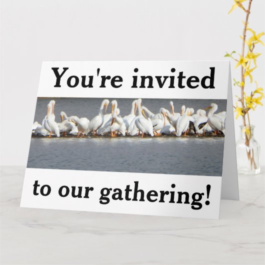 Uitnodiging wenskaart, Pelikanen (Gele Bloem)