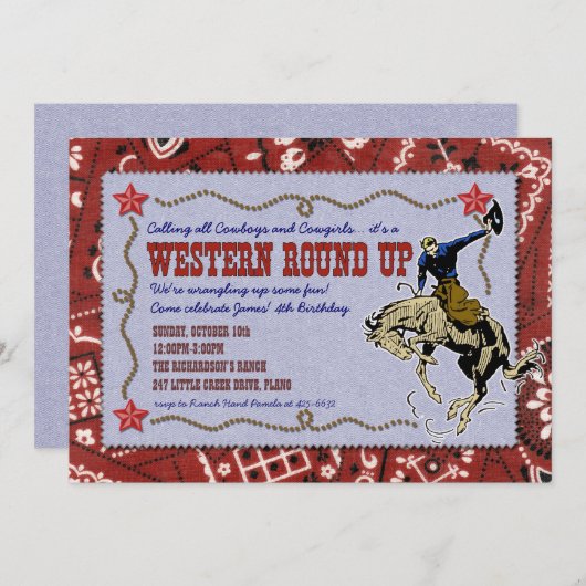 Uitnodiging westerne ronde-up partij (Voorkant / Achterkant)