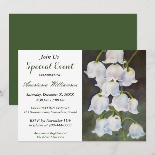 UITNODIGING WHITE LILY OF THE VALLEY FEest EVENEME (Voorkant / Achterkant)