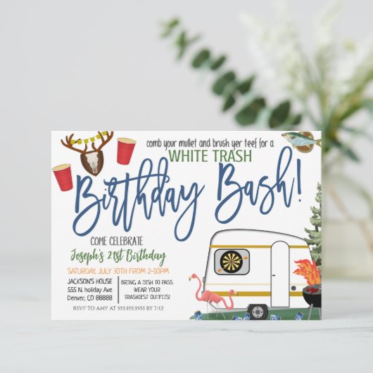 Uitnodiging White Trash Bash (Staand voorkant)