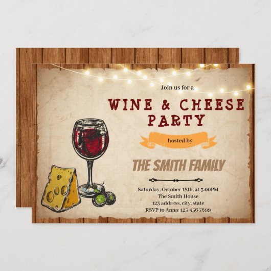Uitnodiging wijn en kaasfeest (Voorkant / Achterkant)