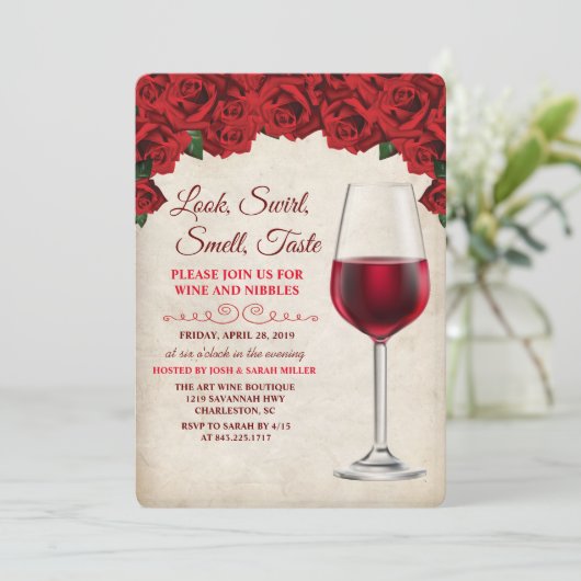 Uitnodiging wijnproeverij vintage feest (Staand voorkant)