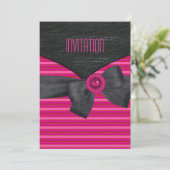 Uitnodiging Wild Pink Black White retro (Staand voorkant)