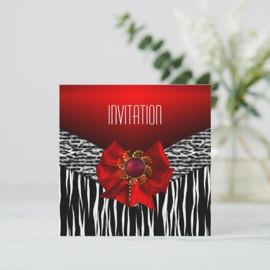 Uitnodiging Wild Red White (Staand voorkant)