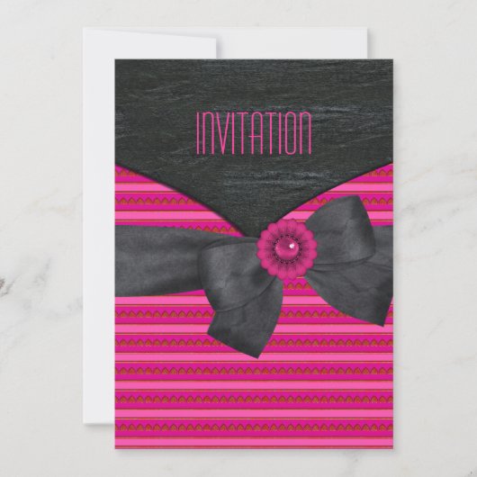 Uitnodiging Wild Roze Zwart Wit retro (Voorkant)