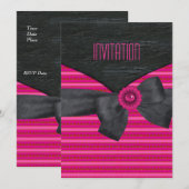Uitnodiging Wild Roze Zwart Wit retro (Voorkant / Achterkant)