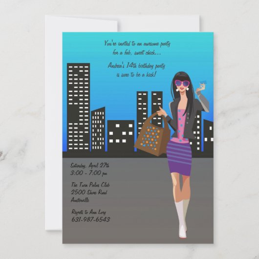 Uitnodiging winkelende dame (Voorkant)