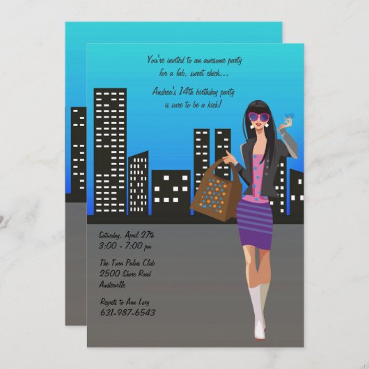 Uitnodiging winkelende dame (Voorkant / Achterkant)