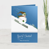 Uitnodiging, Winter Event, Happy Snowman Skiing Kaart (Voorkant)