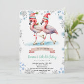 Uitnodiging Winter Flamingo Schaatsen (Staand voorkant)