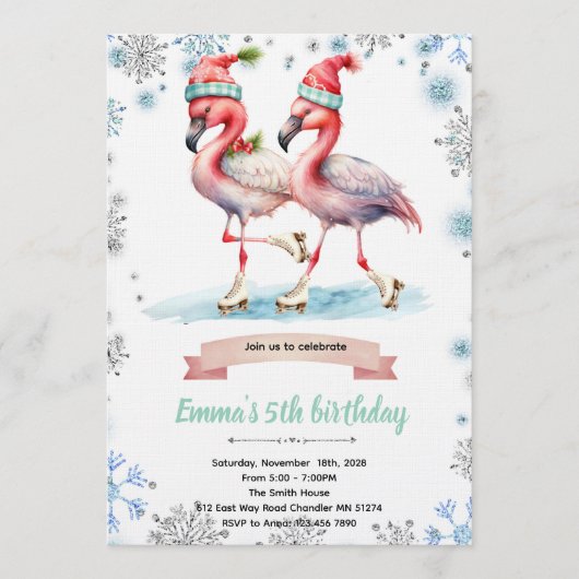 Uitnodiging Winter Flamingo Schaatsen (Voorkant)