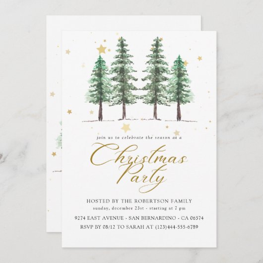 Uitnodiging Winter Pines & Kerstfeest. (Voorkant / Achterkant)