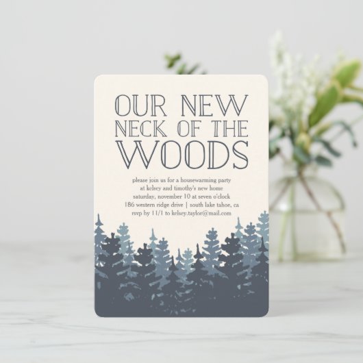 Uitnodiging winterbos Housewarming Party (Staand voorkant)