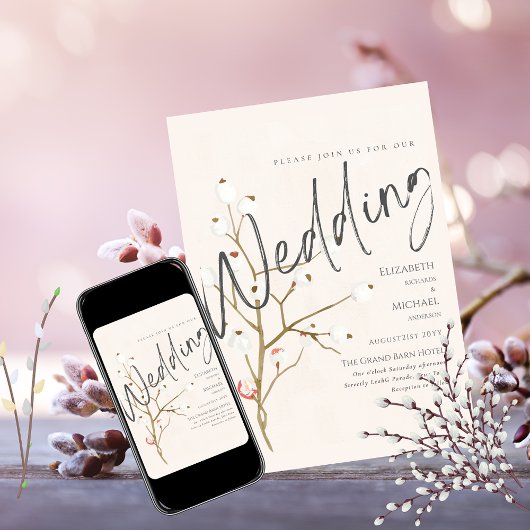 Uitnodiging winterhuwelijk wilg afdruk of digitaal