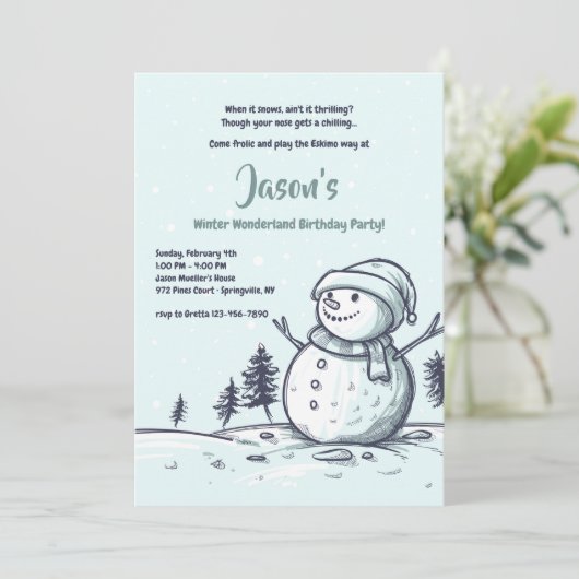 Uitnodiging winterpartij Snowman (Staand voorkant)