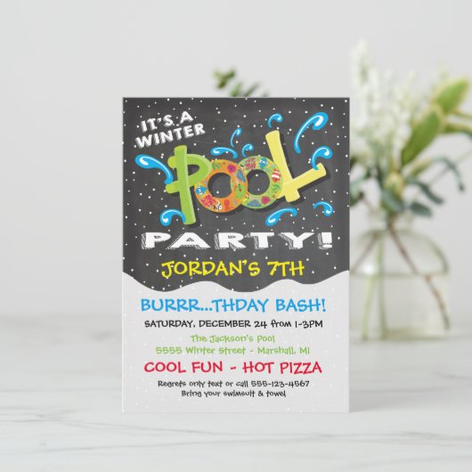 Uitnodiging winterpool Chalkboard (Staand voorkant)
