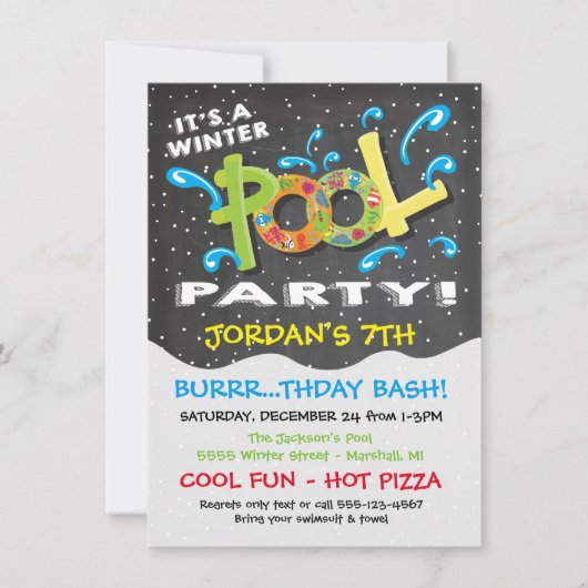 Uitnodiging winterpool Chalkboard (Voorkant)