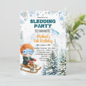Uitnodiging wintersleeën feestje (Staand voorkant)