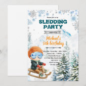 Uitnodiging wintersleeën feestje (Voorkant / Achterkant)