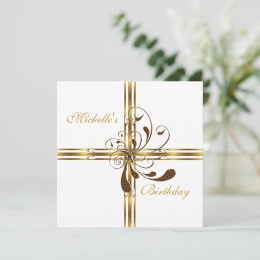 Uitnodiging Wit & Goud Abstract (Staand voorkant)