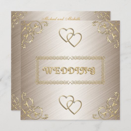 Uitnodiging Wit met gouden versieringen (Voorkant / Achterkant)