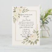 Uitnodiging witte rozen bruiloft (Staand voorkant)