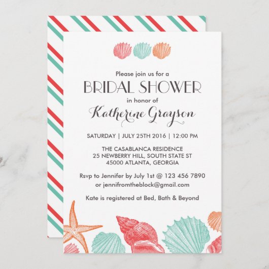 Uitnodiging Witte Schelpen voor Strandtrouwdag (Voorkant / Achterkant)