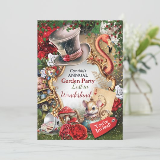 Uitnodiging Wonderland Feestje (Staand voorkant)