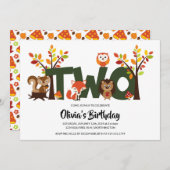 Uitnodiging Woodland Animal's Second Birthday Part (Voorkant / Achterkant)