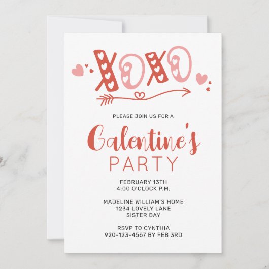 Uitnodiging XOXO Galentine's Day Party (Voorkant)