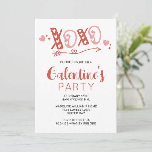 Uitnodiging XOXO Galentine's Day Party (Staand voorkant)