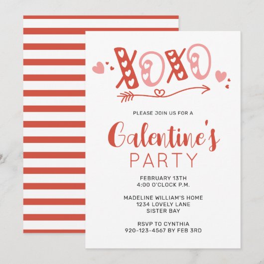 Uitnodiging XOXO Galentine's Day Party (Voorkant / Achterkant)