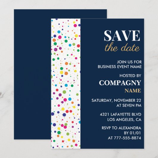 Uitnodiging zakelijk feest Save the date Confetti (Voorkant / Achterkant)