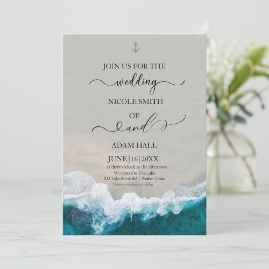 Uitnodiging Zee/Wave Wedding (Staand voorkant)