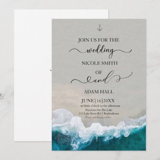 Uitnodiging Zee/Wave Wedding (Voorkant / Achterkant)