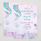 Uitnodiging Zeemeermin Onder De Zee (Voorkant / Achterkant)