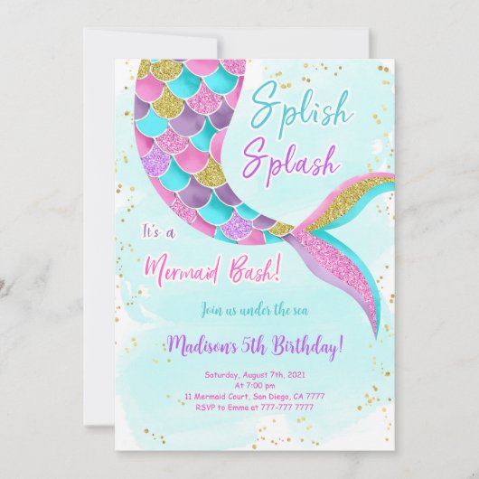 Uitnodiging Zeemeermin Onder De Zee (Voorkant)