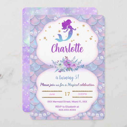 Uitnodiging zeemeermin onder de zee (Voorkant / Achterkant)