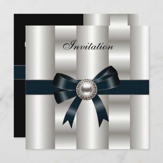 Uitnodiging Zijde Zijderroam Bow Black (Voorkant / Achterkant)